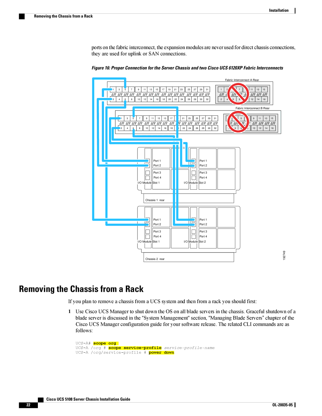 Cisco Systems UCS 5108, UCS 5100, N20C6508UPG manual Removing the Chassis from a Rack 