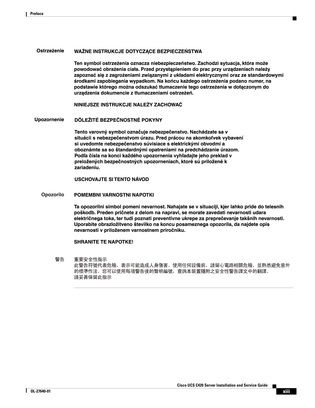 Cisco Systems UCS C420 manual Xiii 