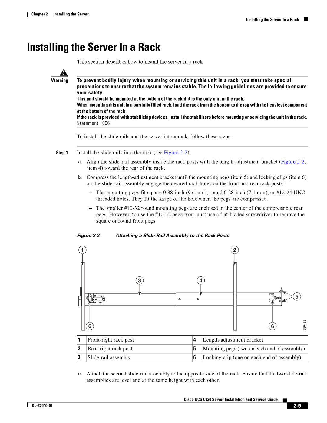 Cisco Systems UCS C420 manual Installing the Server In a Rack, This section describes how to install the server in a rack 