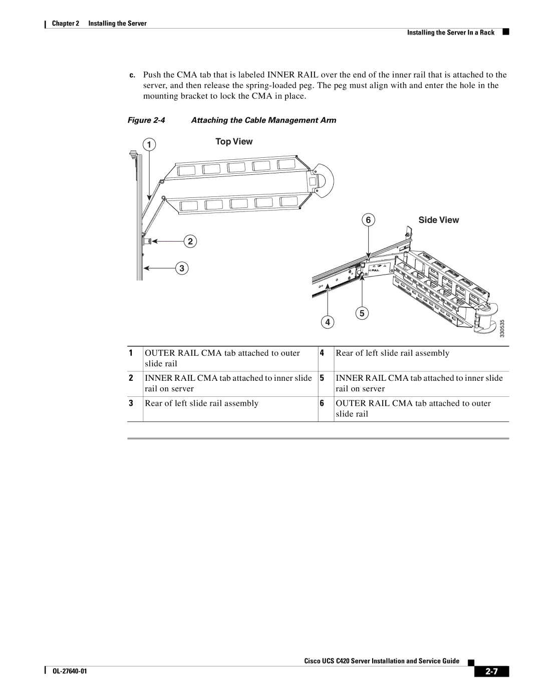 Cisco Systems UCS C420 manual Attaching the Cable Management Arm 