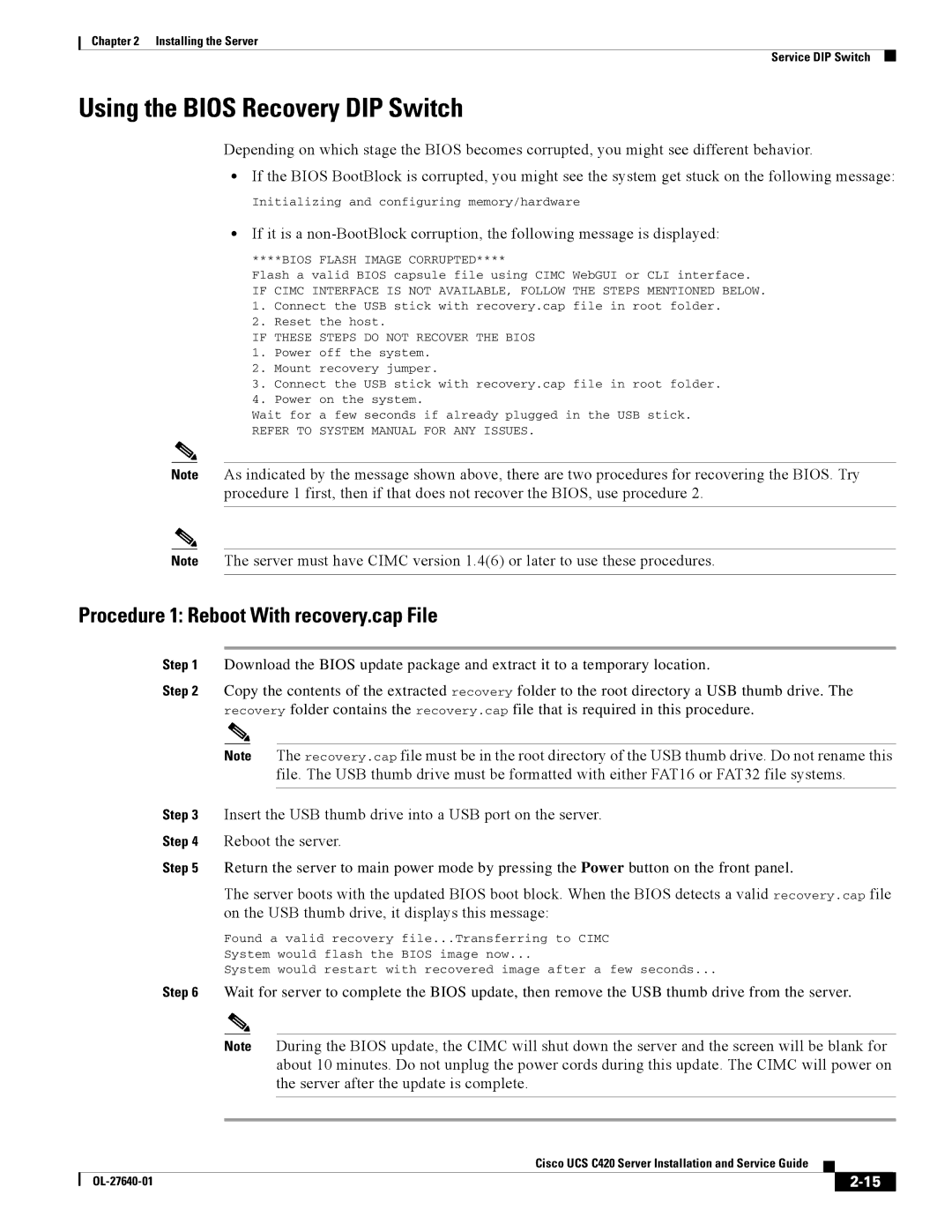 Cisco Systems UCS C420 manual Using the Bios Recovery DIP Switch, If These Steps do not Recover the Bios 