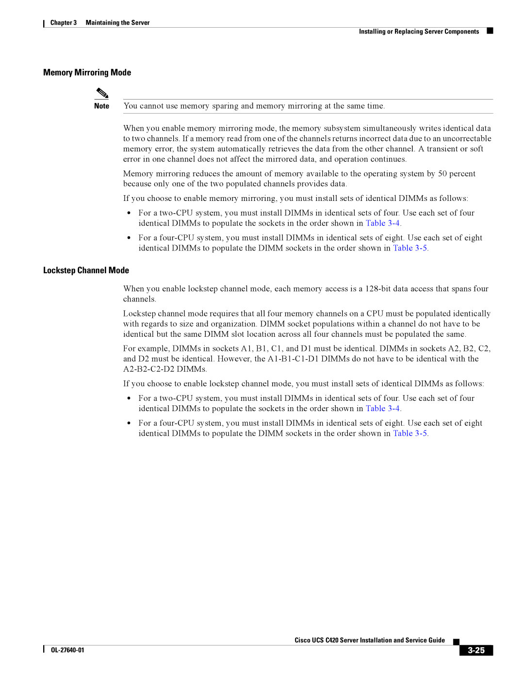 Cisco Systems UCS C420 manual Memory Mirroring Mode 