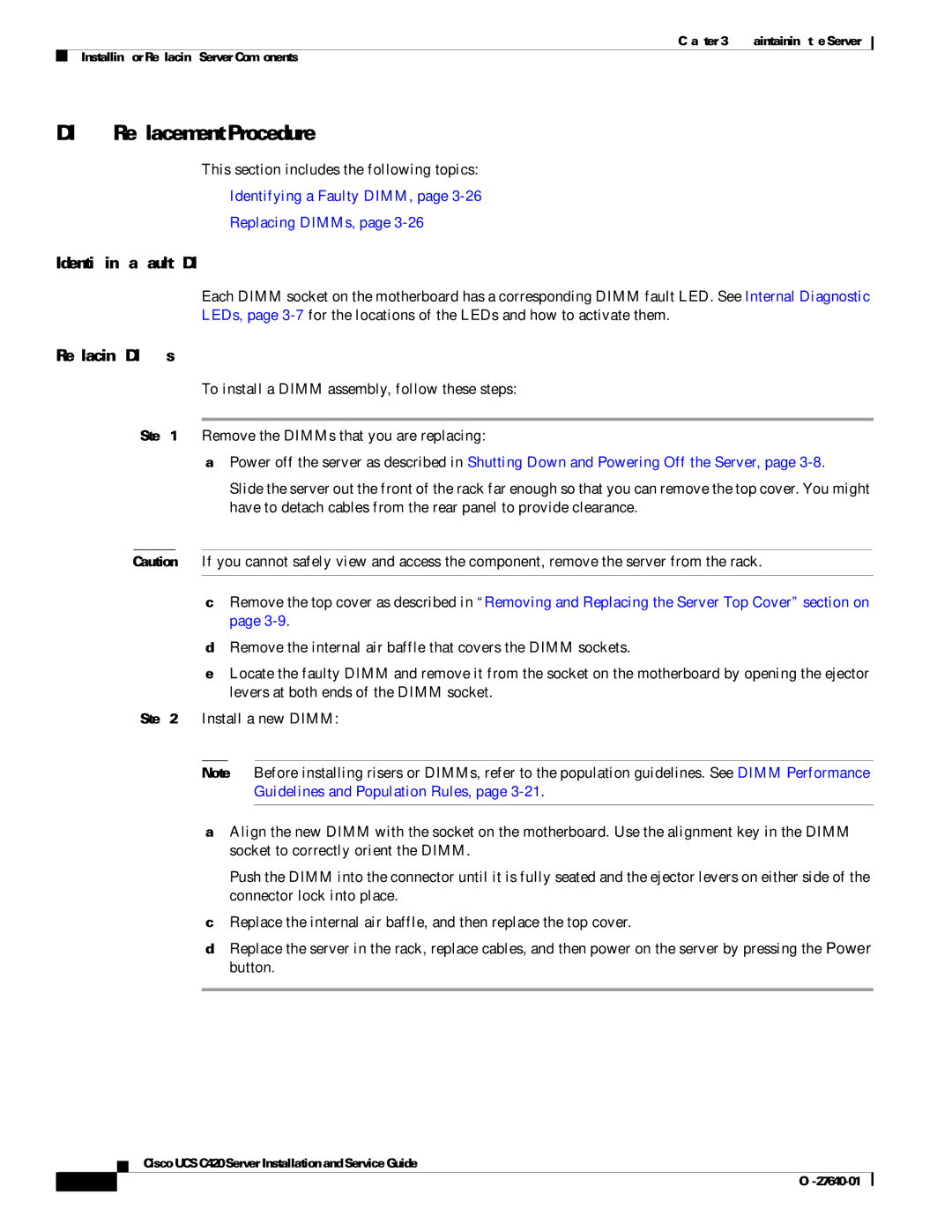 Cisco Systems UCS C420 manual Dimm Replacement Procedure 