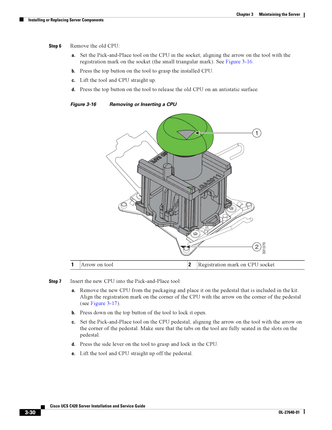 Cisco Systems UCS C420 manual Removing or Inserting a CPU 