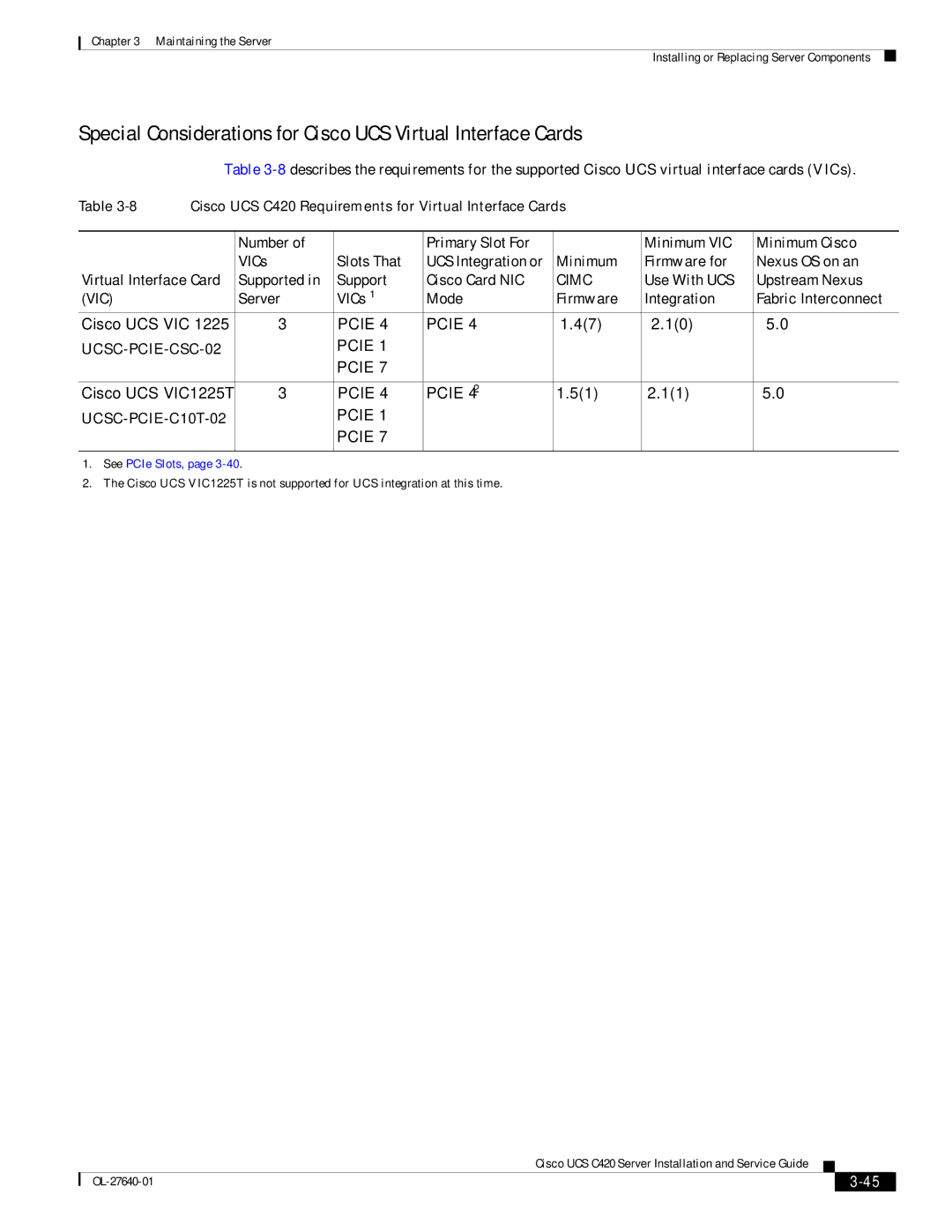 Cisco Systems UCS C420 manual Minimum Firmware for Nexus OS on an, Supported Cisco Card NIC, Use With UCS Upstream Nexus 