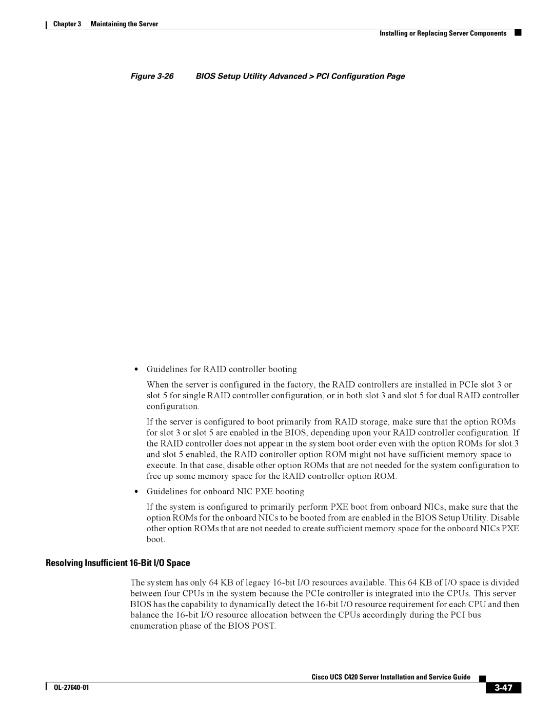 Cisco Systems UCS C420 manual Resolving Insufficient 16-Bit I/O Space 