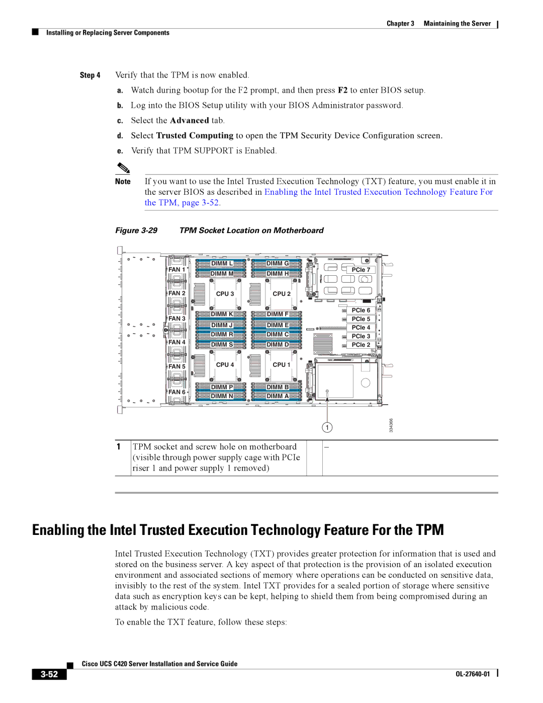 Cisco Systems UCS C420 manual TPM Socket Location on Motherboard 