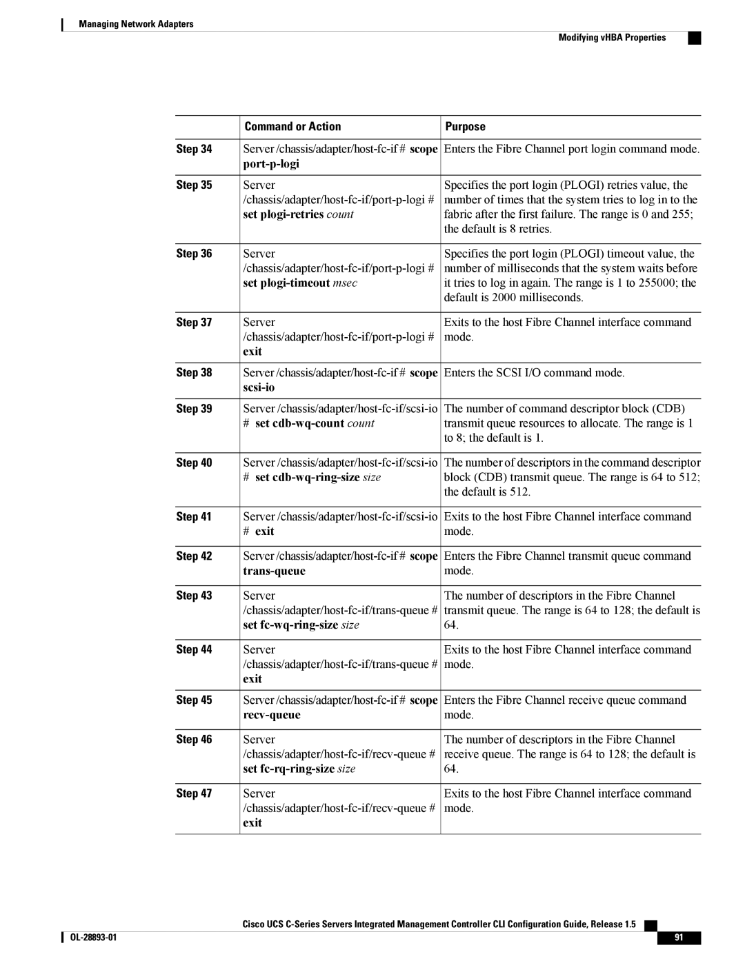 Cisco Systems 57712 manual Enters the Fibre Channel port login command mode, Port-p-logi, Server, Set plogi-retries count 