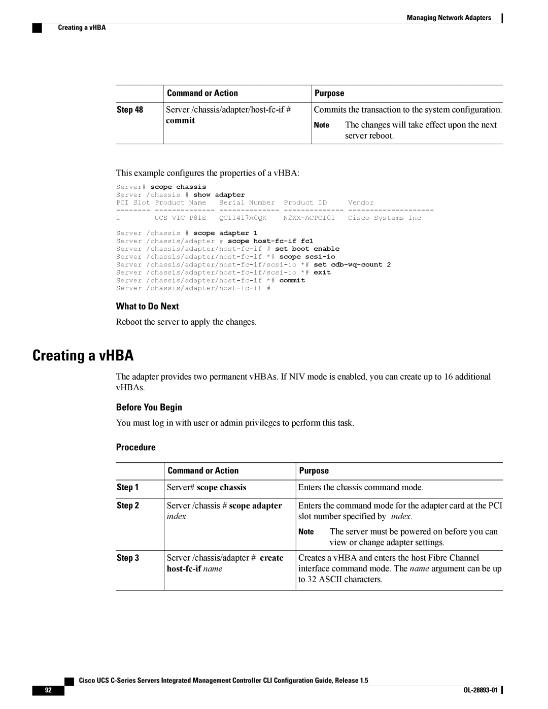 Cisco Systems UCSCPCIEBTG, 57712 manual Creating a vHBA, Host-fc-if name 