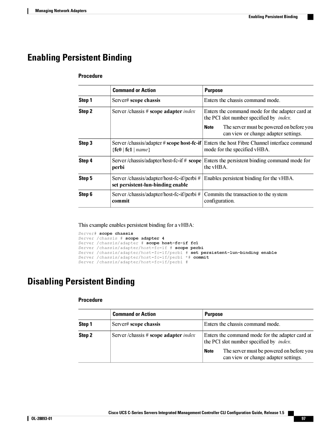 Cisco Systems 57712 Enabling Persistent Binding, Disabling Persistent Binding, Perbi, Set persistent-lun-binding enable 