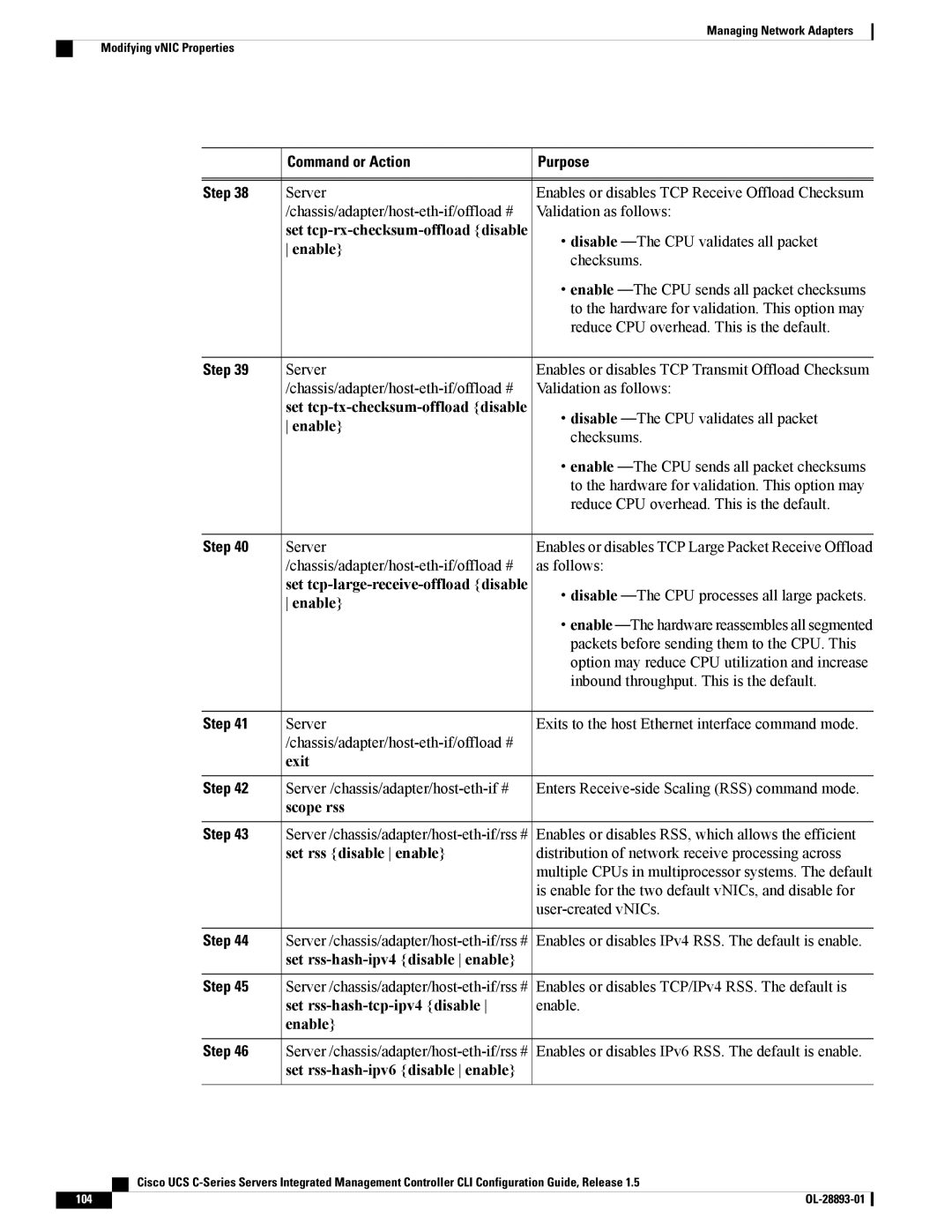 Cisco Systems UCSCPCIEBTG, 57712 manual Set tcp-rx-checksum-offload disable, Set tcp-tx-checksum-offload disable, Scope rss 