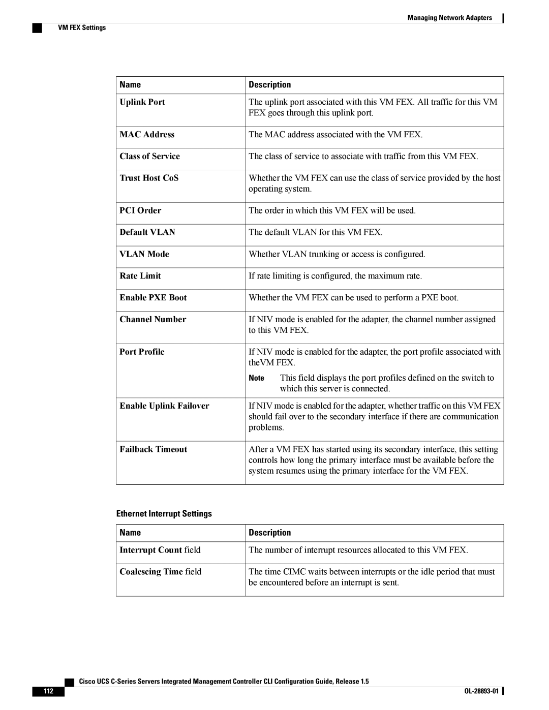 Cisco Systems UCSCPCIEBTG, 57712 manual Ethernet Interrupt Settings Name Description 