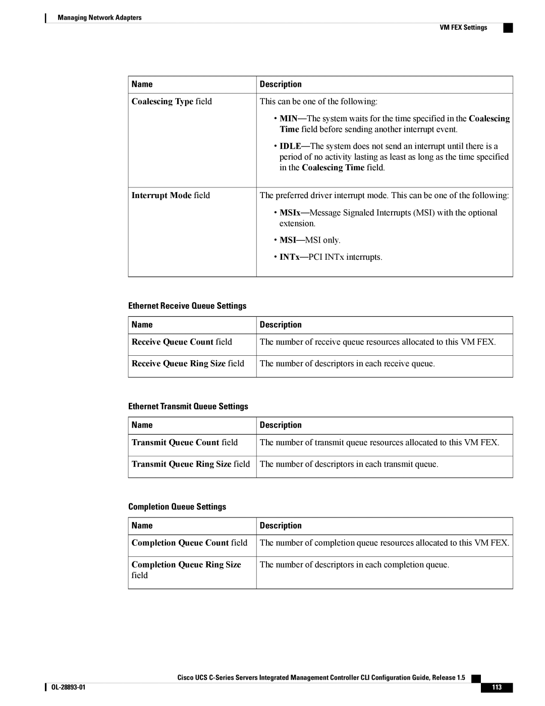 Cisco Systems 57712, UCSCPCIEBTG manual Completion Queue Settings Name Description 