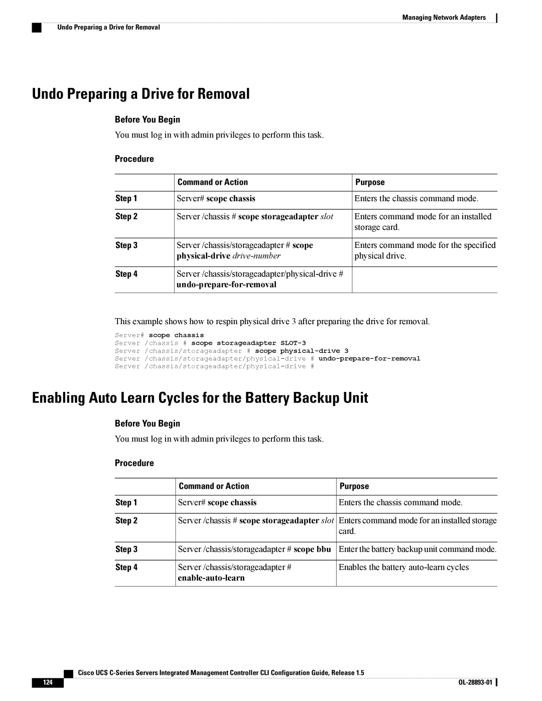 Cisco Systems UCSCPCIEBTG manual Undo Preparing a Drive for Removal, Enabling Auto Learn Cycles for the Battery Backup Unit 