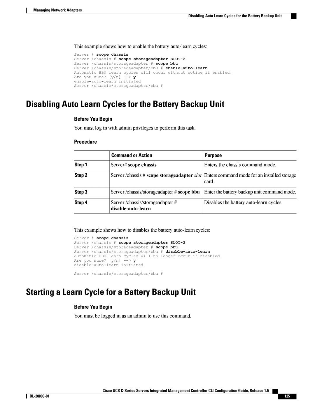 Cisco Systems 57712, UCSCPCIEBTG manual Disabling Auto Learn Cycles for the Battery Backup Unit, Disable-auto-learn 