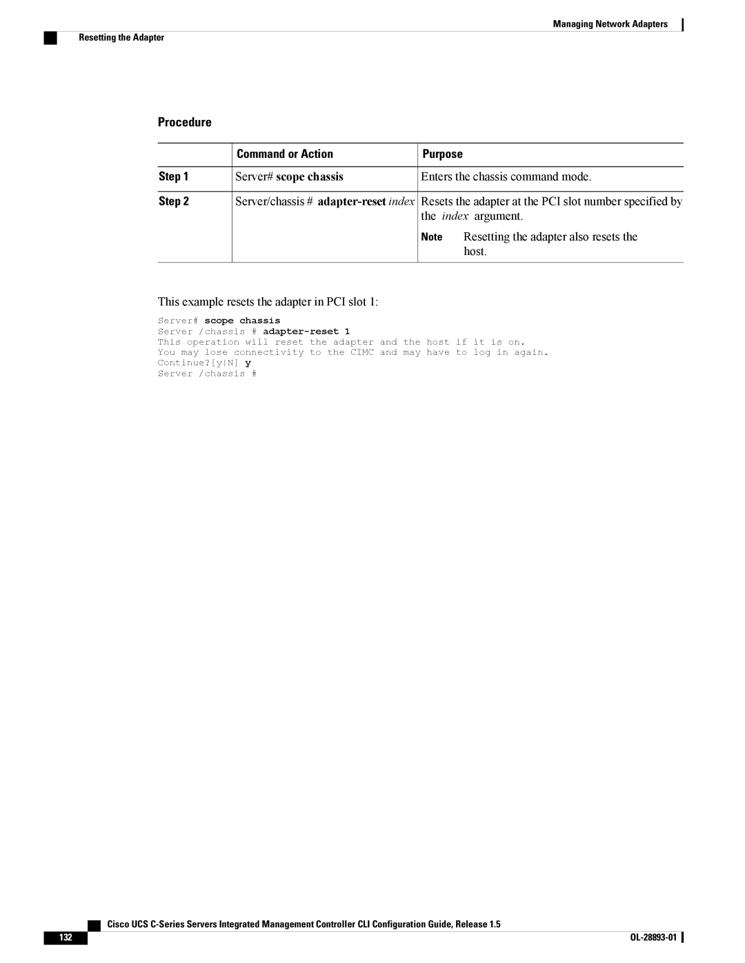 Cisco Systems UCSCPCIEBTG, 57712 manual Server/chassis # adapter-reset index, Resetting the adapter also resets, Host 