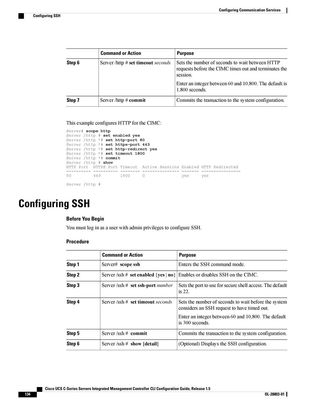 Cisco Systems UCSCPCIEBTG, 57712 manual Configuring SSH, Server# scope ssh, Set ssh-port number, Set timeout seconds 