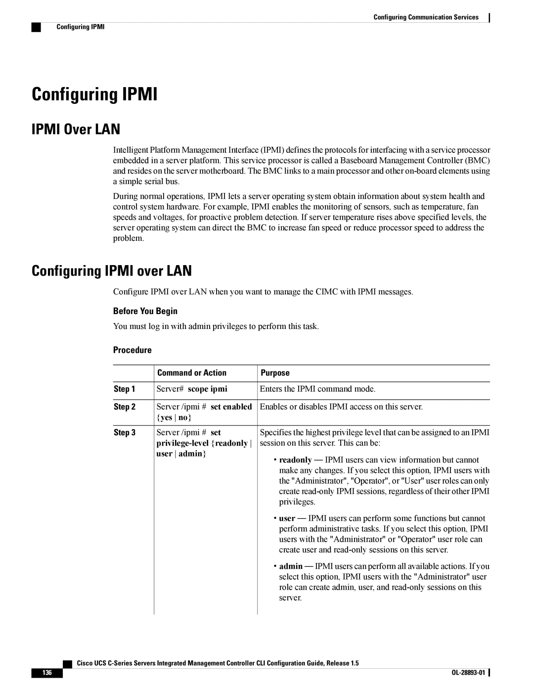 Cisco Systems UCSCPCIEBTG, 57712 manual Ipmi Over LAN, Configuring Ipmi over LAN, Server# scope ipmi, Set enabled 