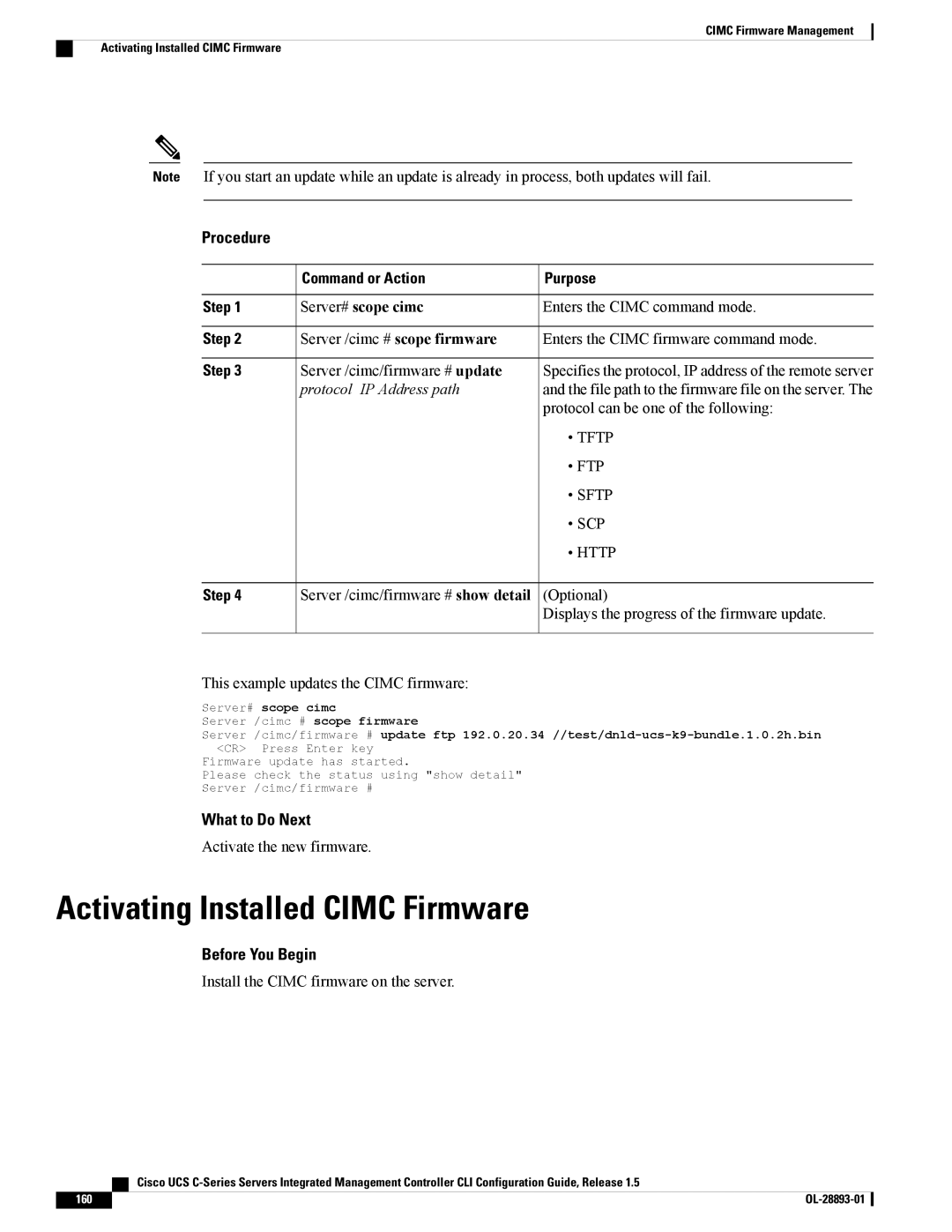 Cisco Systems UCSCPCIEBTG, 57712 manual Activating Installed Cimc Firmware 