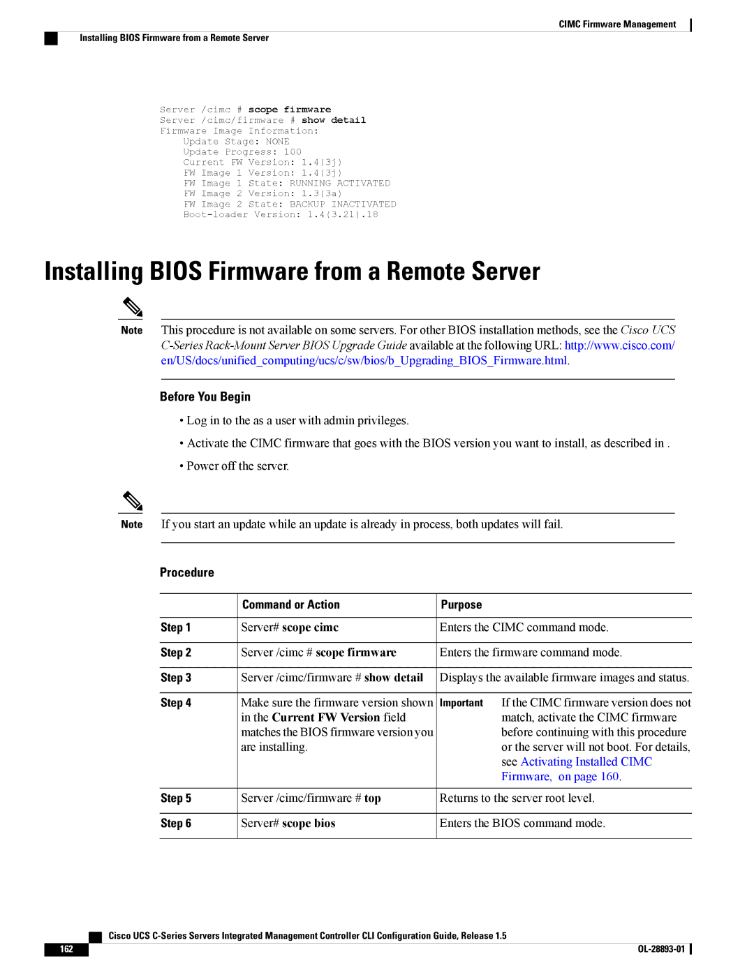 Cisco Systems UCSCPCIEBTG, 57712 manual Installing Bios Firmware from a Remote Server, Current FW Version field 