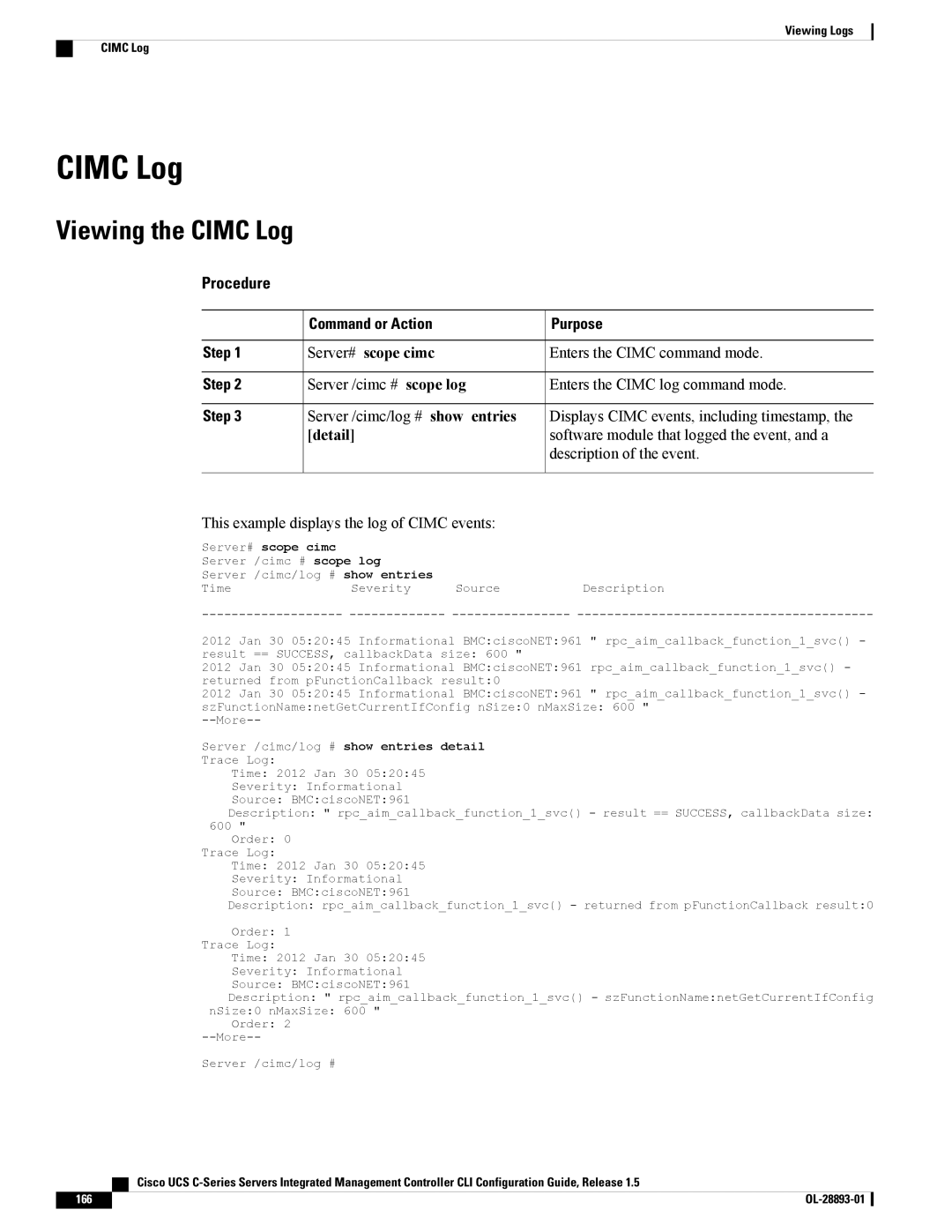 Cisco Systems UCSCPCIEBTG, 57712 manual Viewing the Cimc Log 