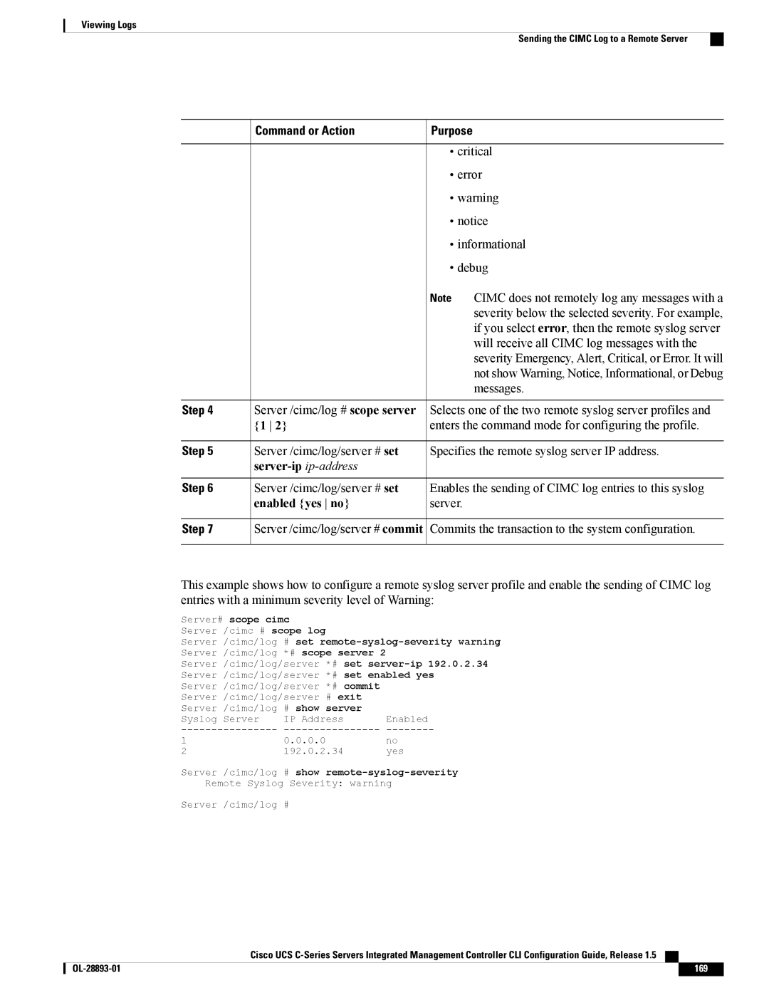 Cisco Systems 57712, UCSCPCIEBTG manual Critical, Error Informational Debug, Server-ip ip-address 