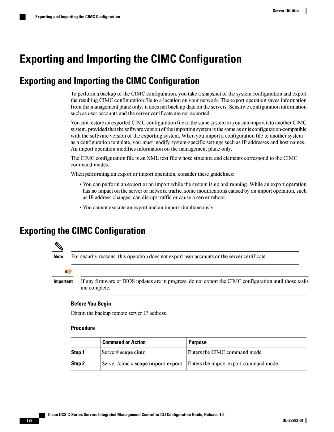 Cisco Systems UCSCPCIEBTG, 57712 manual Exporting and Importing the Cimc Configuration, Exporting the Cimc Configuration 