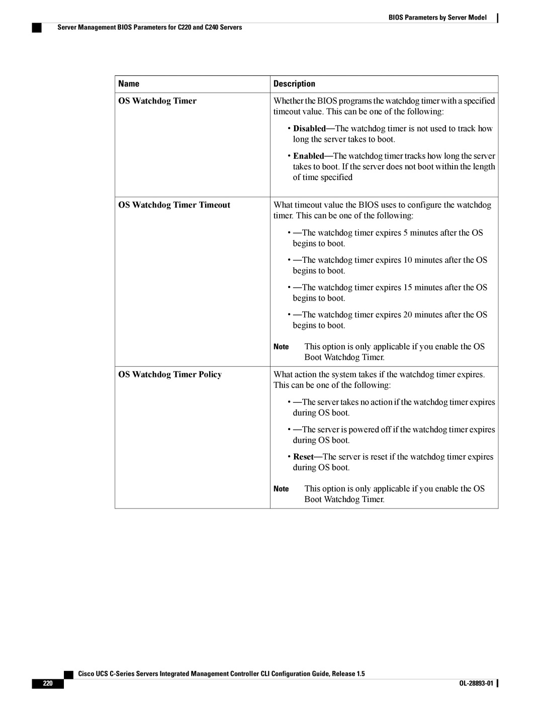 Cisco Systems UCSCPCIEBTG, 57712 manual OS Watchdog Timer, Watchdog timer expires 5 minutes after the OS 