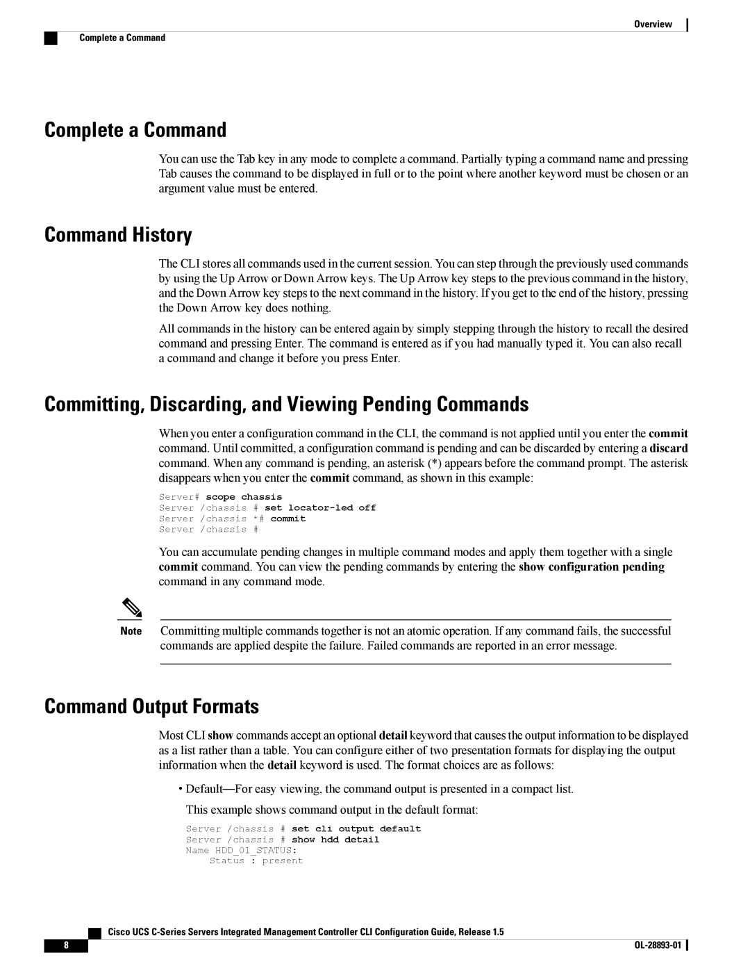 Cisco Systems UCSCPCIEBTG, 57712 Complete a Command, Command History, Committing, Discarding, and Viewing Pending Commands 