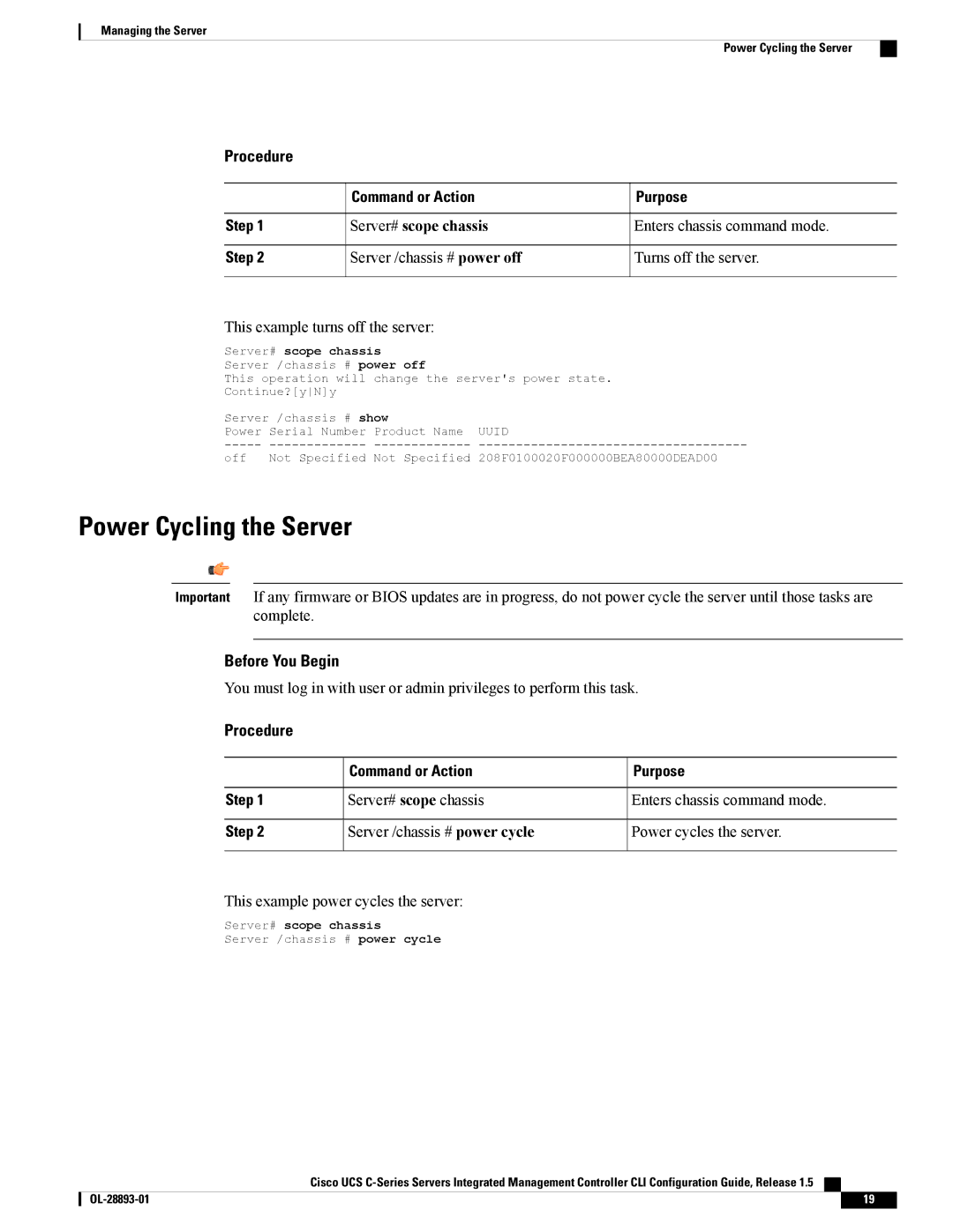 Cisco Systems 57712 Power Cycling the Server, Command or Action Purpose, Server# scope chassis Enters chassis command mode 