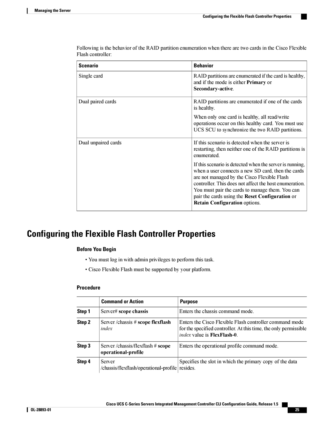 Cisco Systems 57712, UCSCPCIEBTG manual Configuring the Flexible Flash Controller Properties, Scenario Behavior 