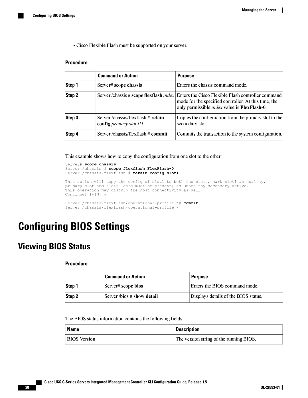 Cisco Systems UCSCPCIEBTG, 57712 manual Configuring Bios Settings, Viewing Bios Status, Secondary slot 