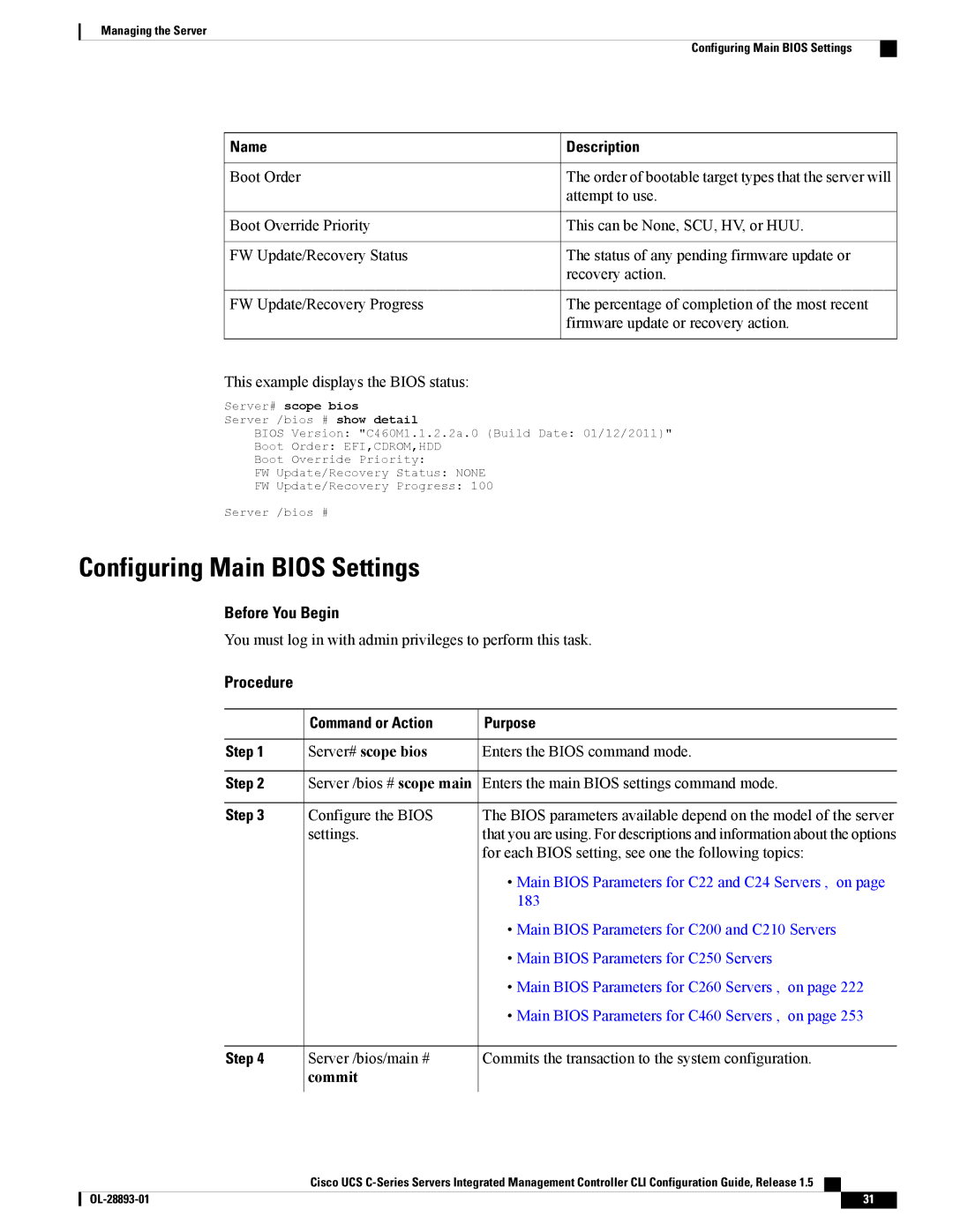 Cisco Systems 57712, UCSCPCIEBTG manual Configuring Main Bios Settings, Boot Order, Attempt to use, Commit 