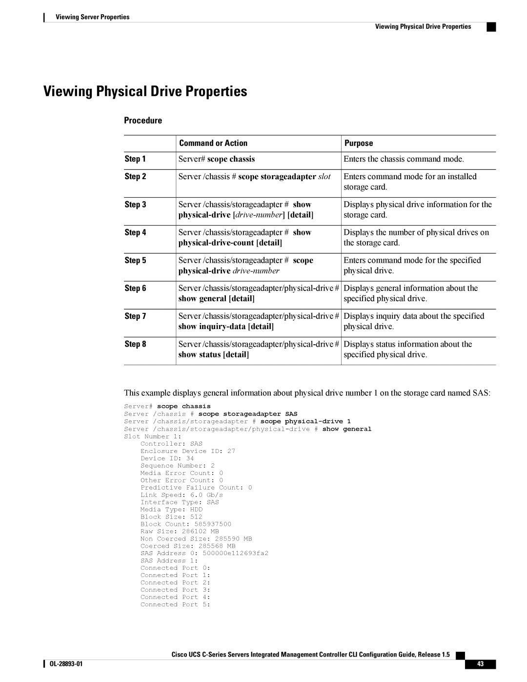 Cisco Systems 57712, UCSCPCIEBTG manual Viewing Physical Drive Properties 