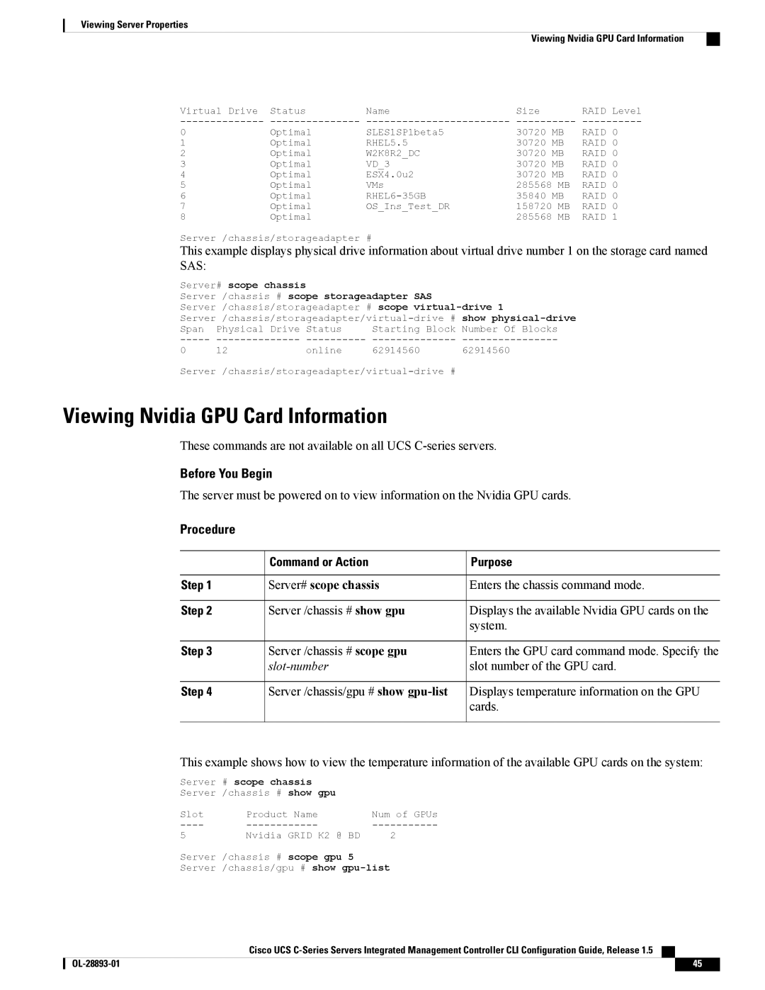 Cisco Systems 57712, UCSCPCIEBTG Viewing Nvidia GPU Card Information, Slot number of the GPU card, Server # scope chassis 