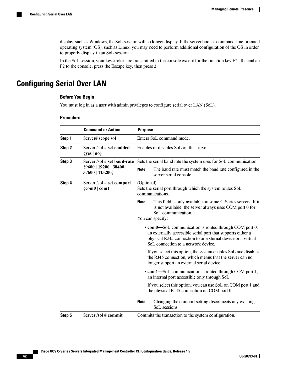 Cisco Systems UCSCPCIEBTG, 57712 manual Configuring Serial Over LAN, Server# scope sol, Enters SoL command mode, Yes no 