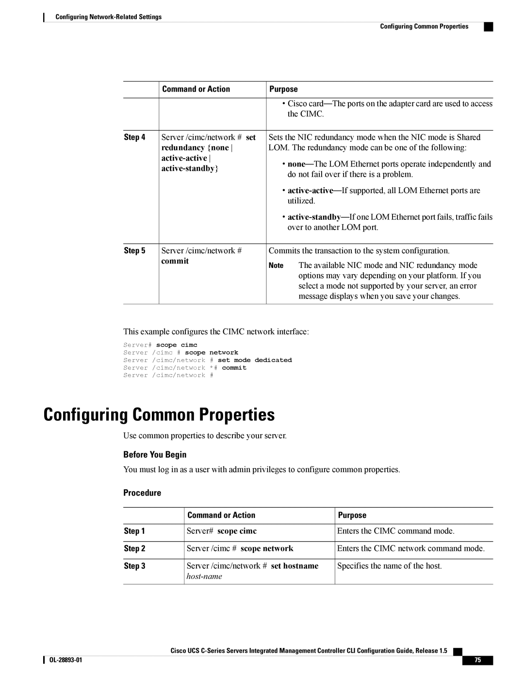 Cisco Systems 57712, UCSCPCIEBTG manual Configuring Common Properties, Redundancy none, Active-active, Active-standby 