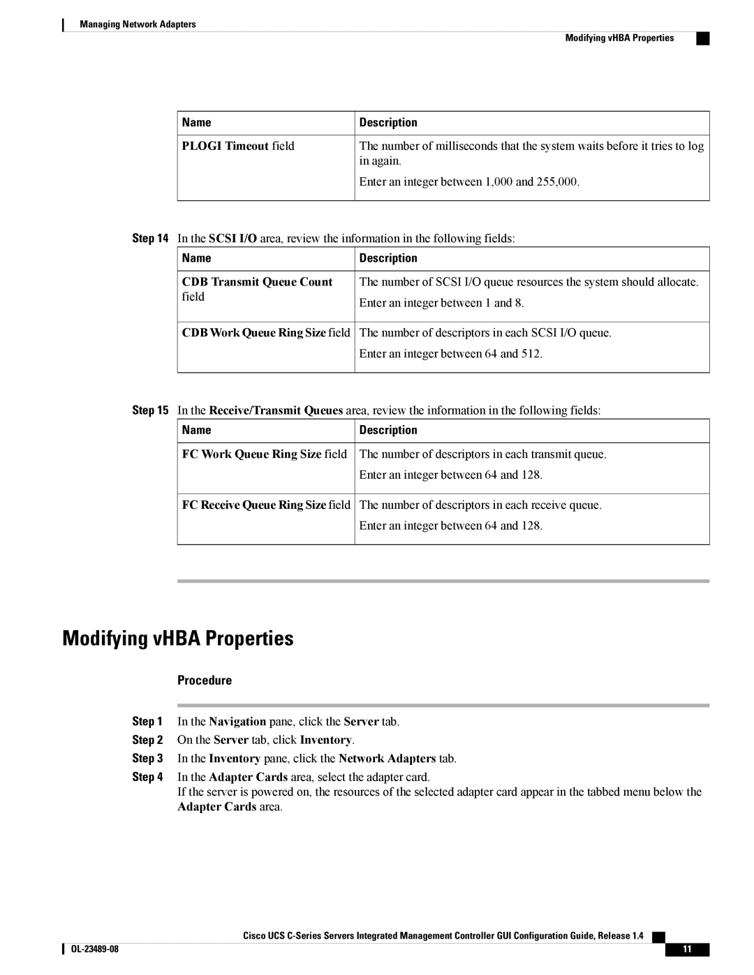 Cisco Systems UCSCPCIECSC02 manual Modifying vHBA Properties 