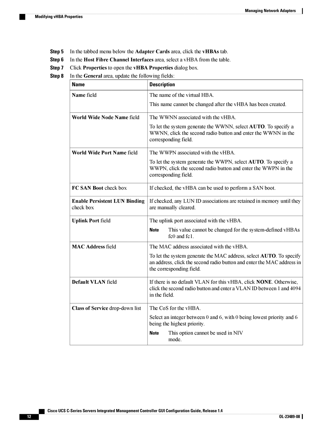 Cisco Systems UCSCPCIECSC02 manual World Wide Node Name field 