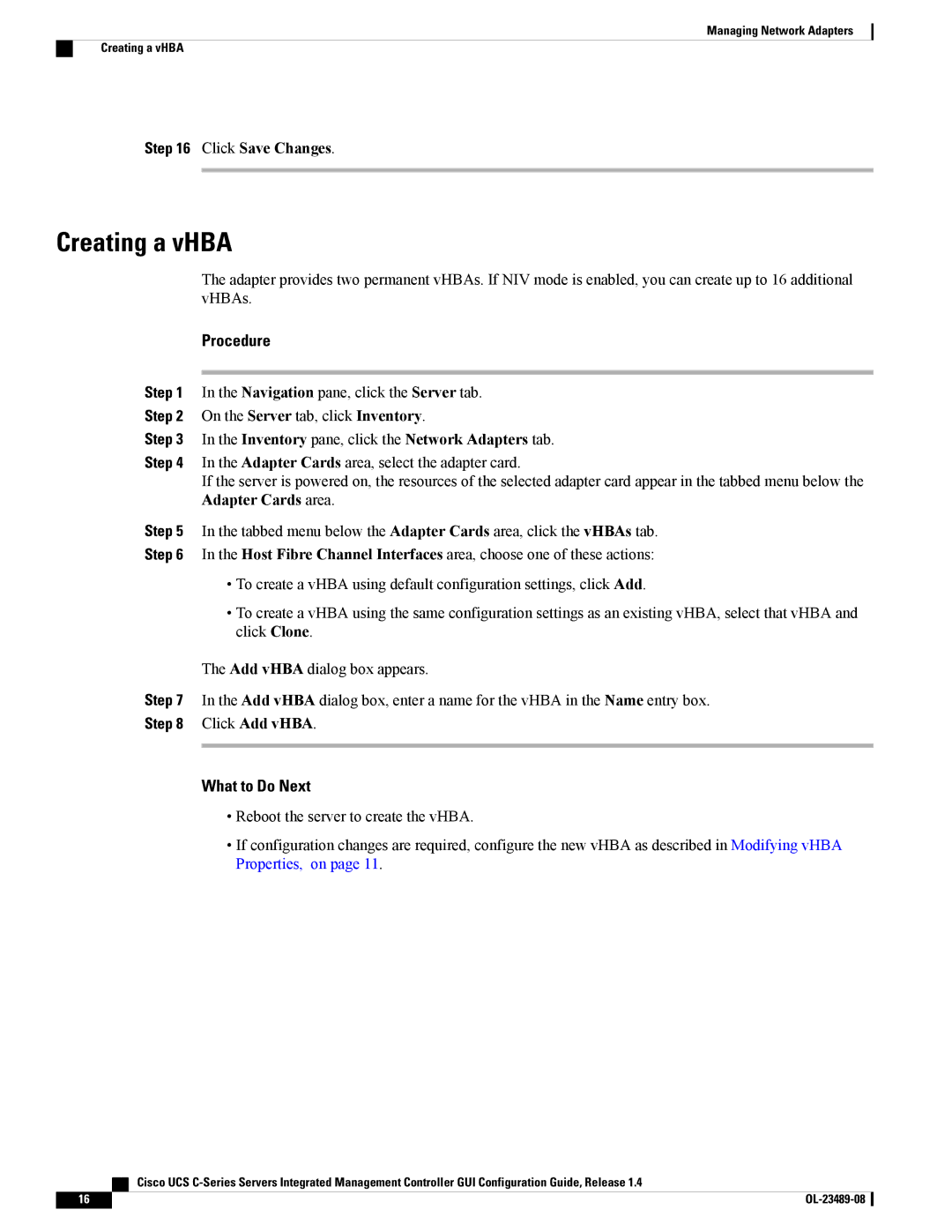 Cisco Systems UCSCPCIECSC02 manual Creating a vHBA, Click Add vHBA 