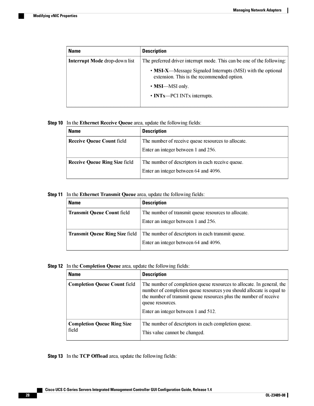 Cisco Systems UCSCPCIECSC02 manual Ethernet Transmit Queue area, update the following fields 