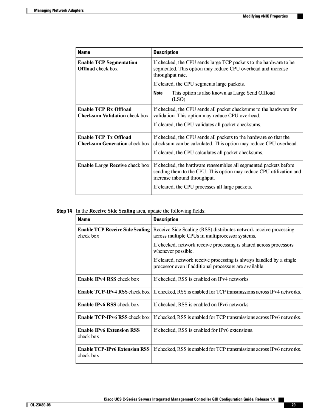 Cisco Systems UCSCPCIECSC02 manual Enable TCP Rx Offload, Enable TCP Receive Side Scaling 