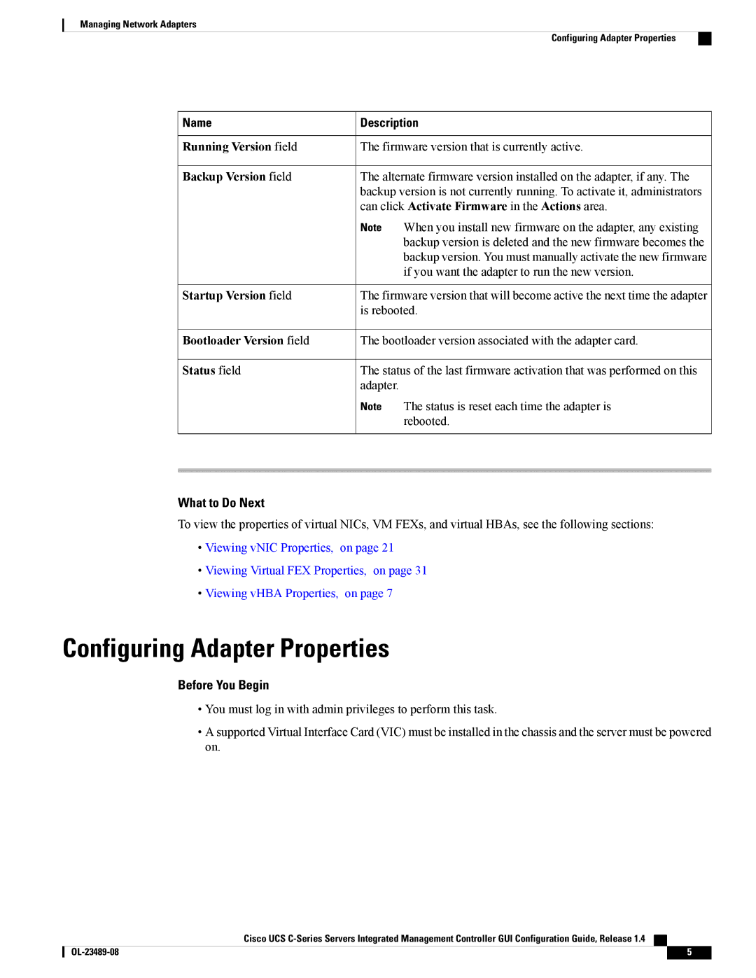 Cisco Systems UCSCPCIECSC02 manual Configuring Adapter Properties 