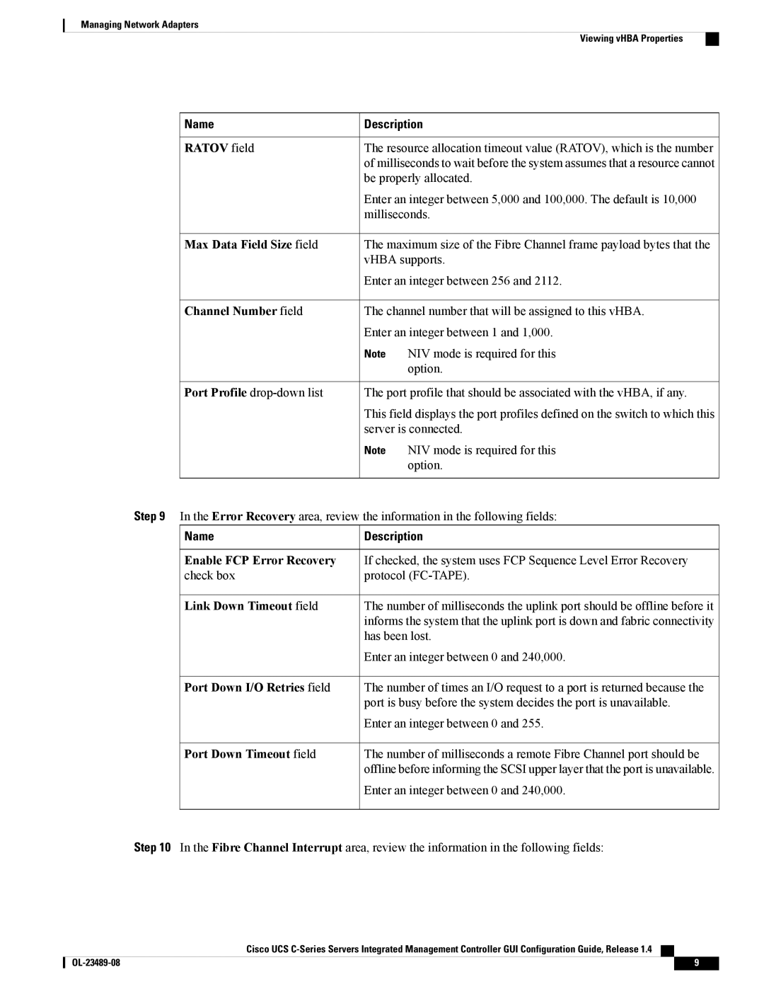 Cisco Systems UCSCPCIECSC02 manual Ratov field, Max Data Field Size field, Channel Number field, Enable FCP Error Recovery 