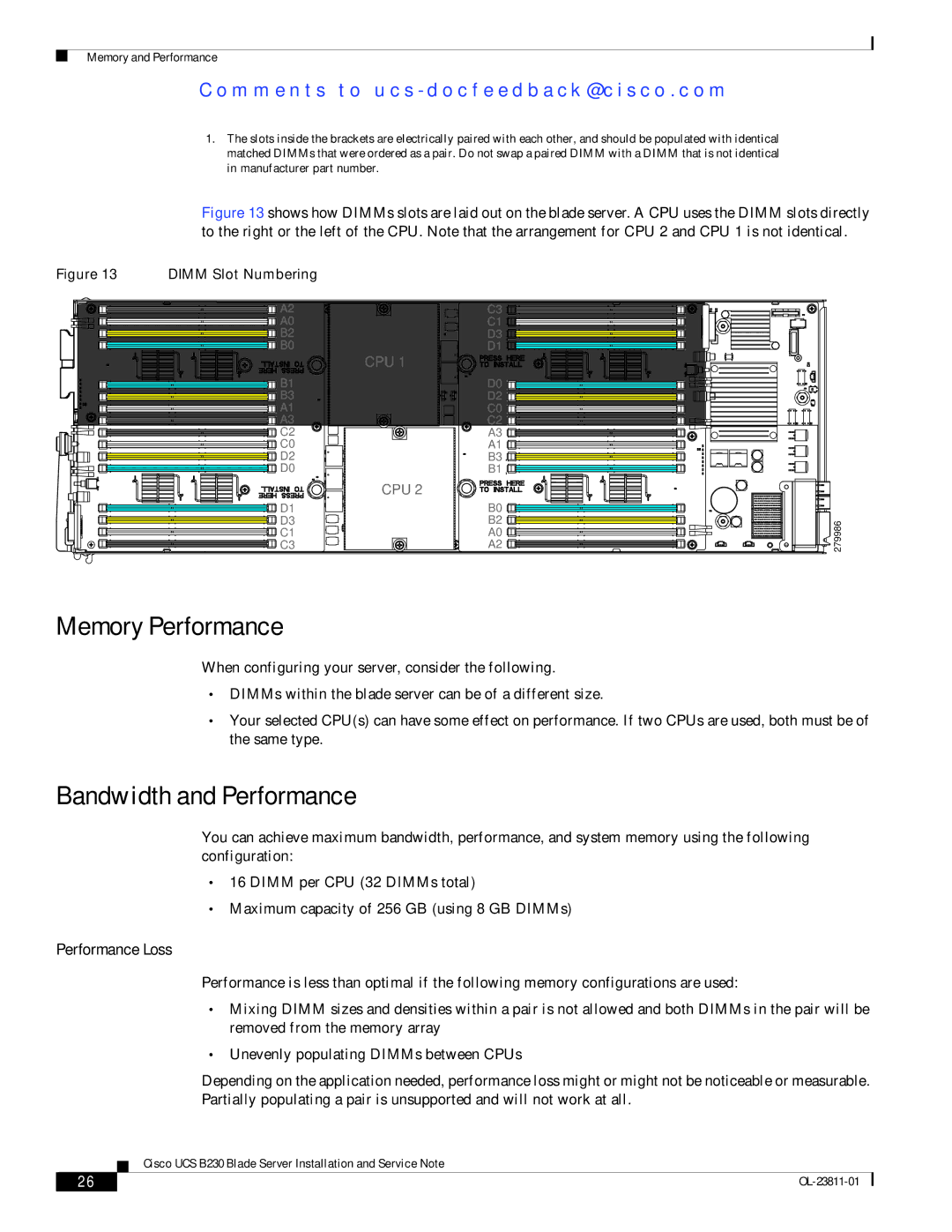 Cisco Systems UCSEZB230EX256 manual Memory Performance, Bandwidth and Performance 