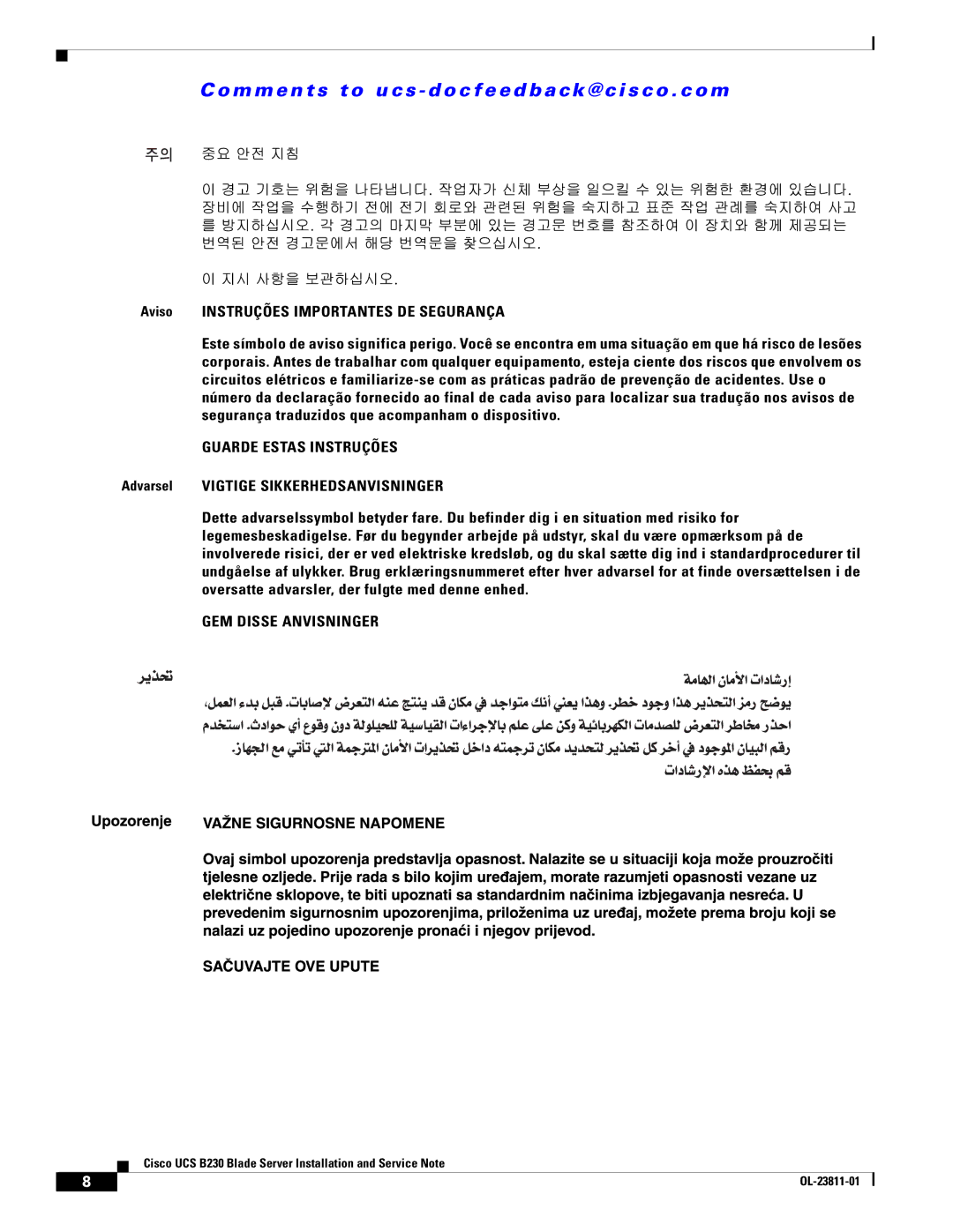 Cisco Systems UCSEZB230EX256 manual GEM Disse Anvisninger 