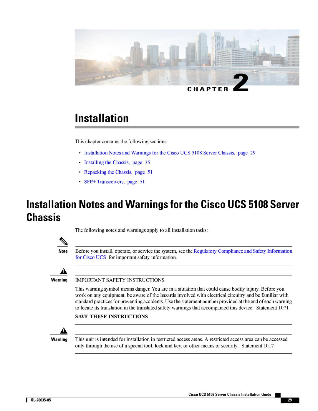 Cisco Systems UCSEZINFRACHSS manual Installation 