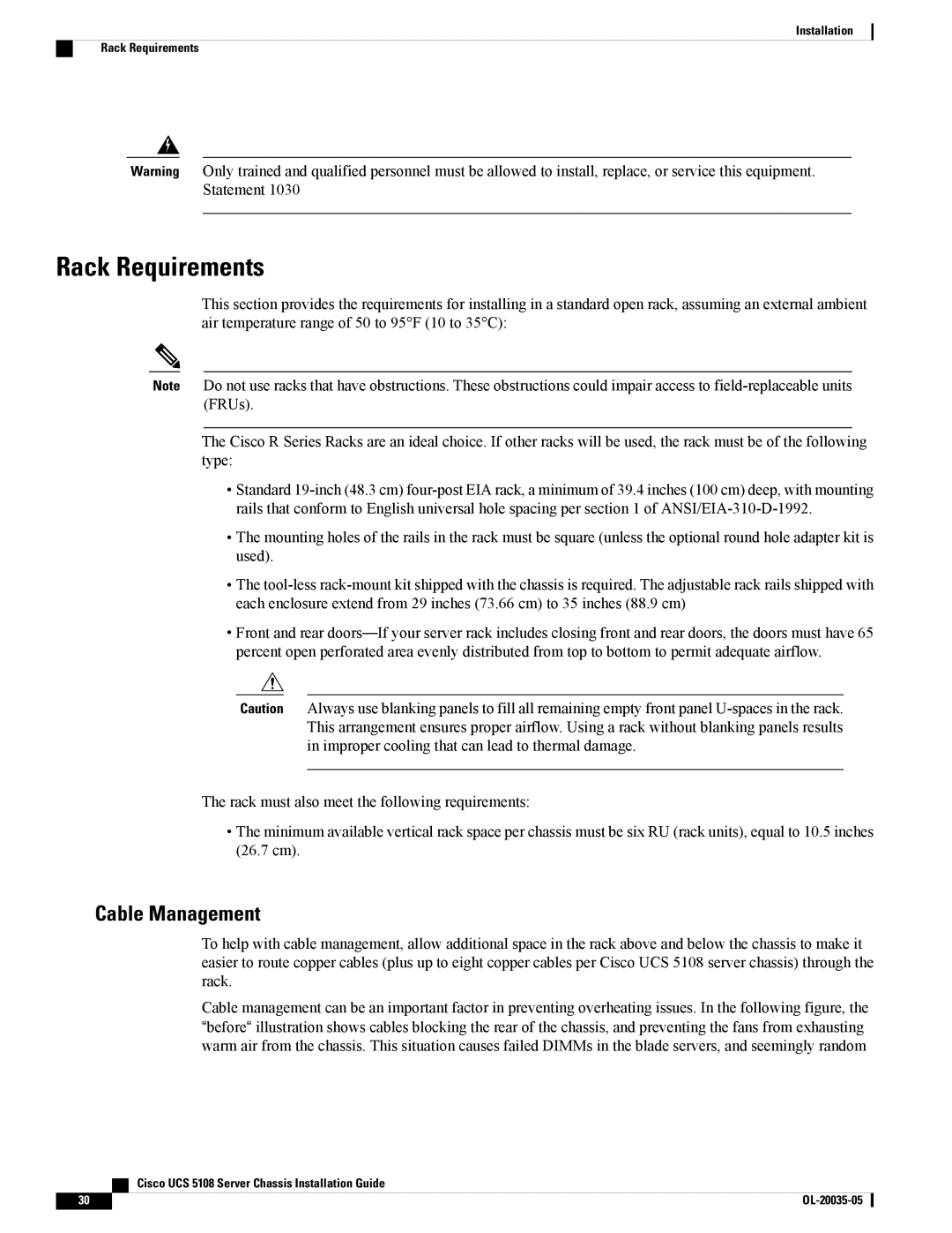 Cisco Systems UCSEZINFRACHSS manual Rack Requirements, Cable Management 