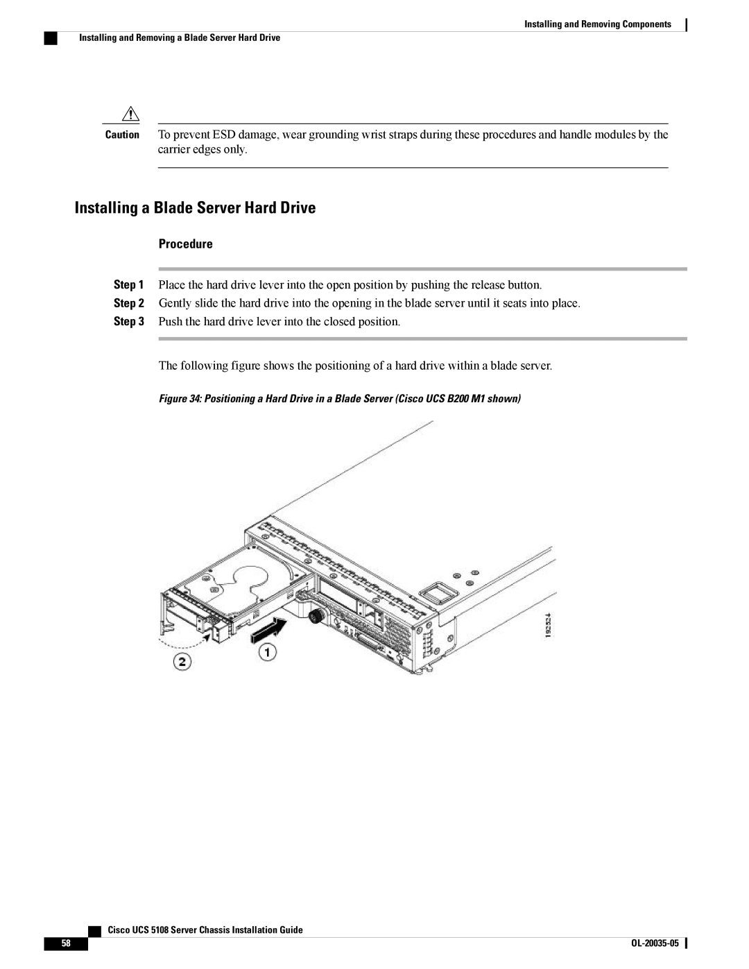 Cisco Systems UCSEZINFRACHSS manual Installing a Blade Server Hard Drive 