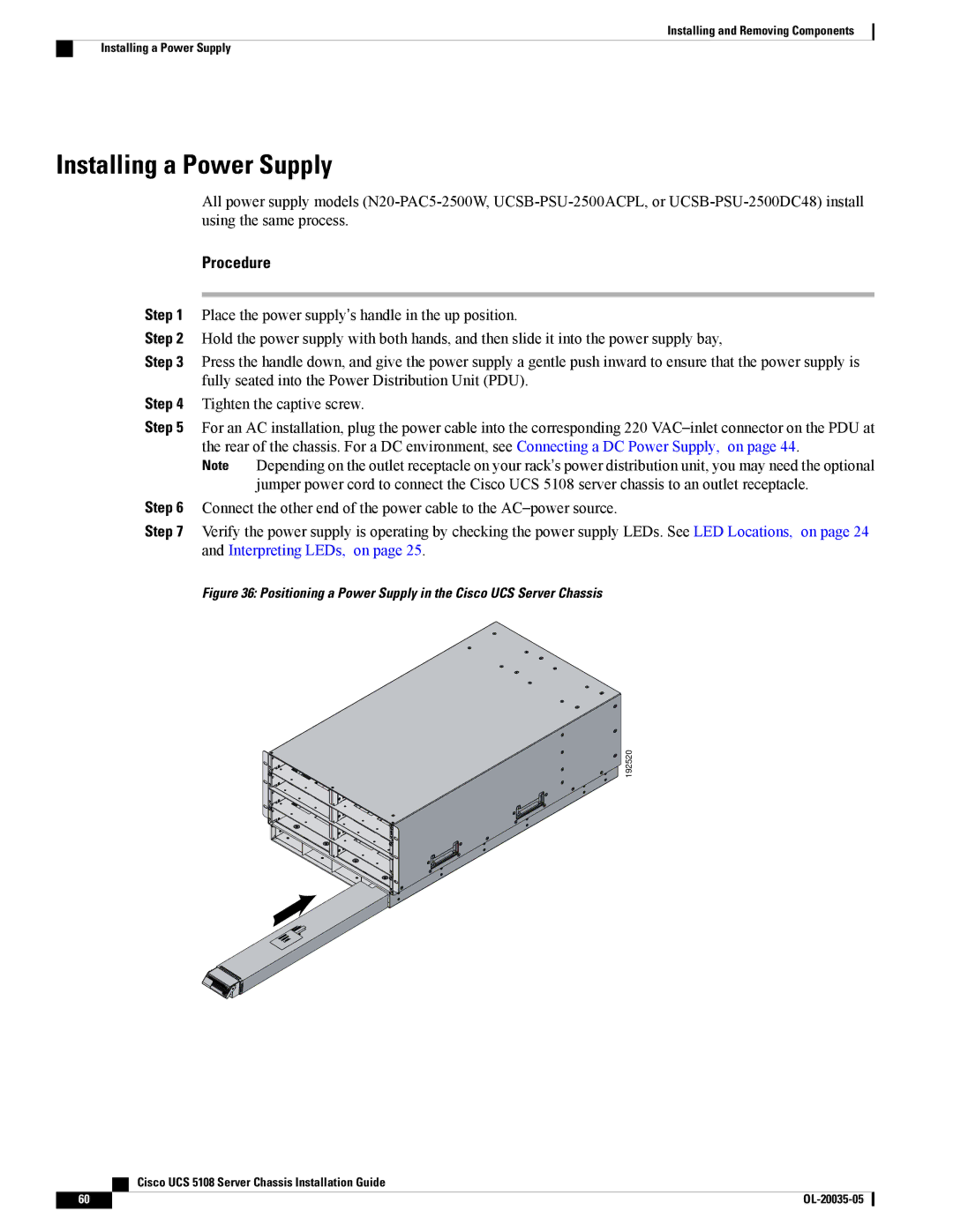 Cisco Systems UCSEZINFRACHSS manual Installing a Power Supply, Positioning a Power Supply in the Cisco UCS Server Chassis 